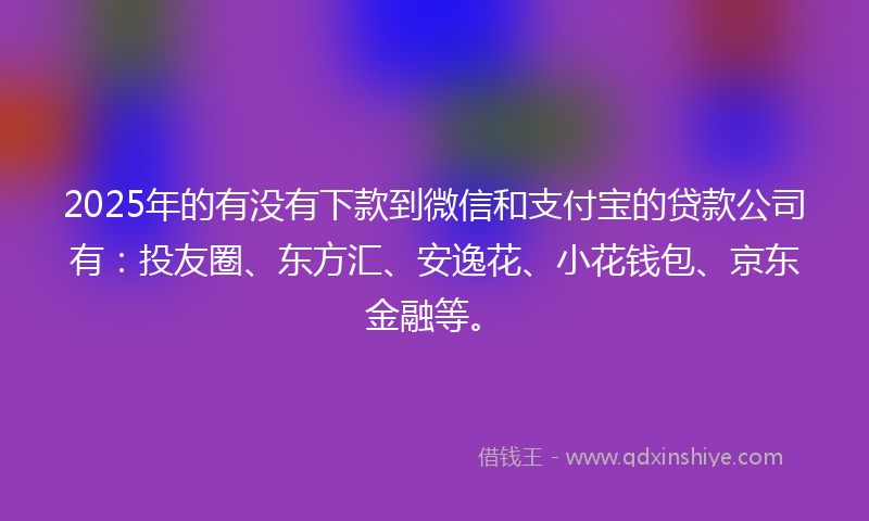2025年的有没有下款到微信和支付宝的贷款公司有：投友圈、东方汇、安逸花、小花钱包、京东金融等。