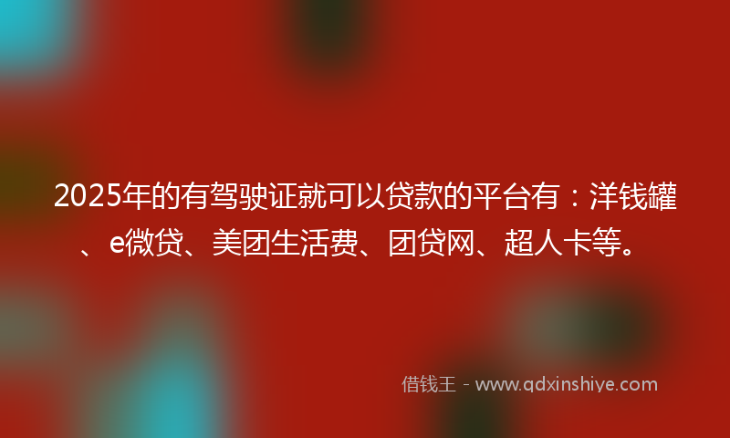 2025年的有驾驶证就可以贷款的平台有：洋钱罐、e微贷、美团生活费、团贷网、超人卡等。