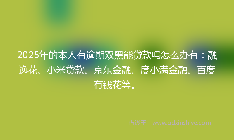 2025年的本人有逾期双黑能贷款吗怎么办有：融逸花、小米贷款、京东金融、度小满金融、百度有钱花等。