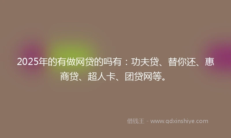2025年的有做网贷的吗有：功夫贷、替你还、惠商贷、超人卡、团贷网等。
