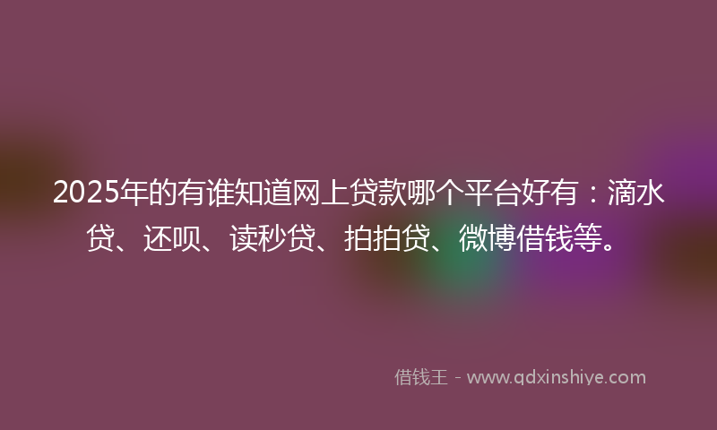 2025年的有谁知道网上贷款哪个平台好有：滴水贷、还呗、读秒贷、拍拍贷、微博借钱等。