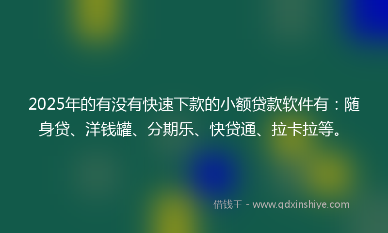 2025年的有没有快速下款的小额贷款软件有：随身贷、洋钱罐、分期乐、快贷通、拉卡拉等。