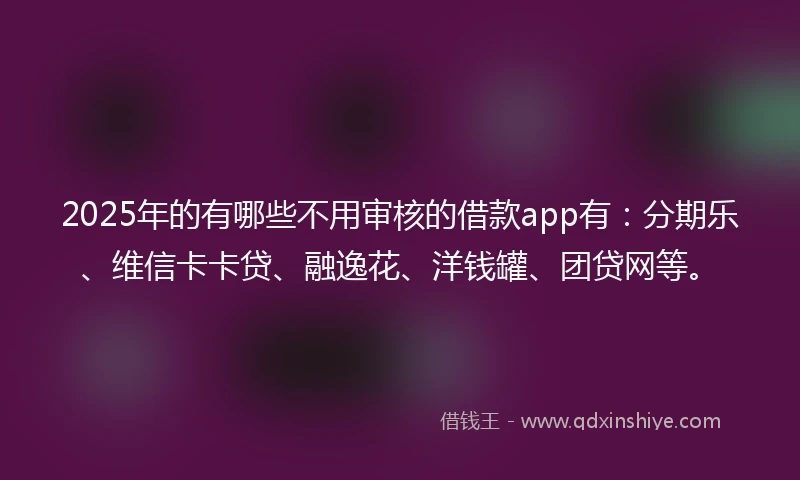 2025年的有哪些不用审核的借款app有：分期乐、维信卡卡贷、融逸花、洋钱罐、团贷网等。