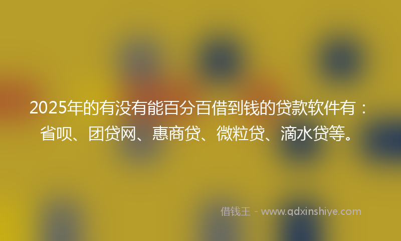 2025年的有没有能百分百借到钱的贷款软件有：省呗、团贷网、惠商贷、微粒贷、滴水贷等。