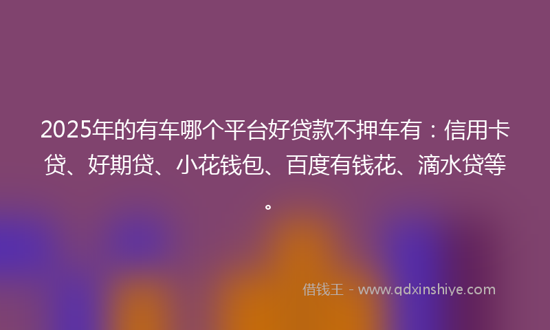 2025年的有车哪个平台好贷款不押车有：信用卡贷、好期贷、小花钱包、百度有钱花、滴水贷等。