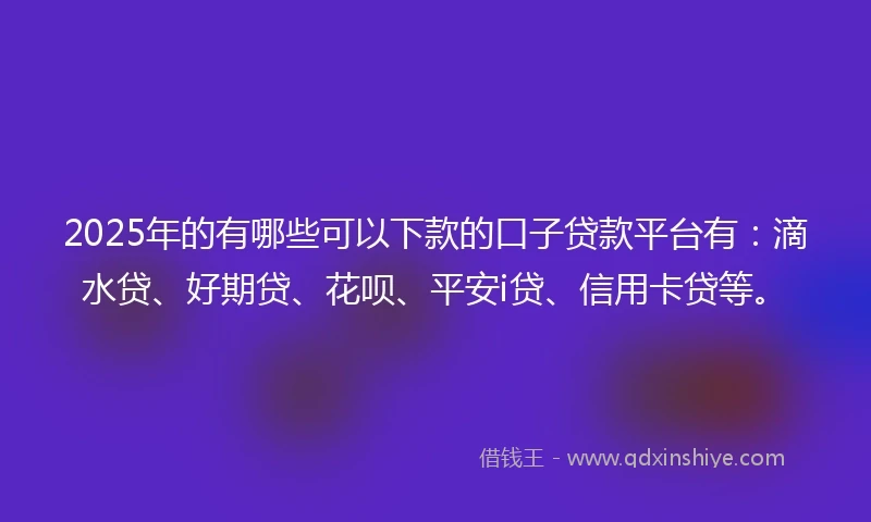 2025年的有哪些可以下款的口子贷款平台有：滴水贷、好期贷、花呗、平安i贷、信用卡贷等。