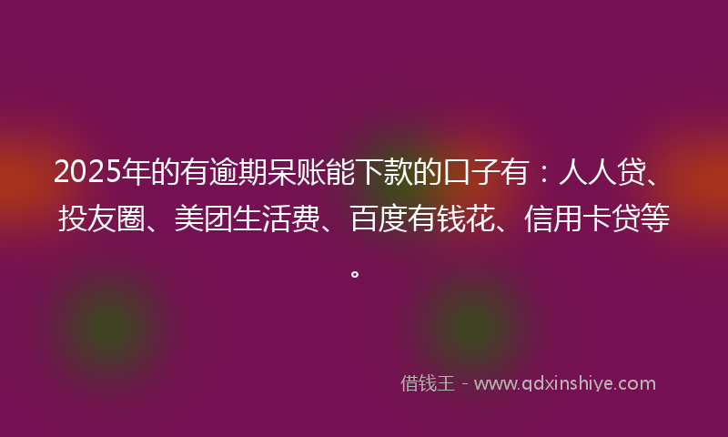 2025年的有逾期呆账能下款的口子有：人人贷、投友圈、美团生活费、百度有钱花、信用卡贷等。