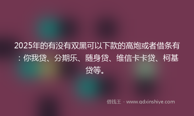 2025年的有没有双黑可以下款的高炮或者借条有：你我贷、分期乐、随身贷、维信卡卡贷、柯基贷等。