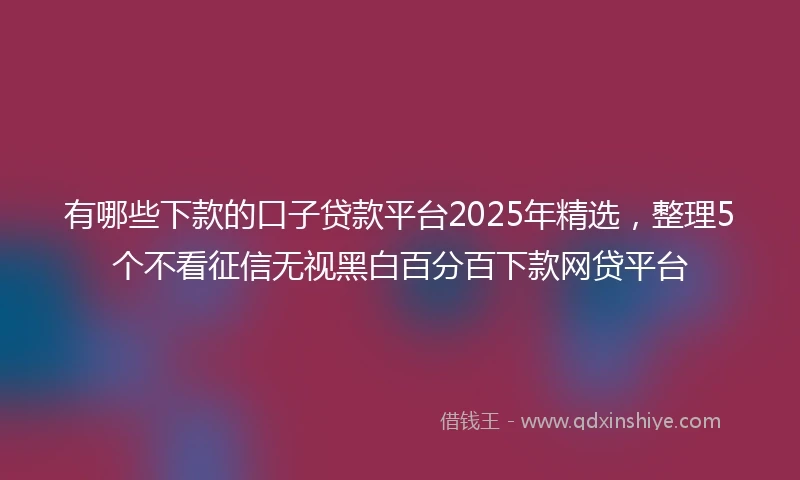 有哪些下款的口子贷款平台2025年精选，整理5个不看征信无视黑白百分百下款网贷平台