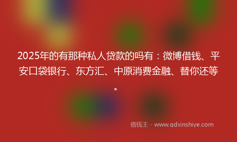 2025年的有那种私人贷款的吗有：微博借钱、平安口袋银行、东方汇、中原消费金融、替你还等。