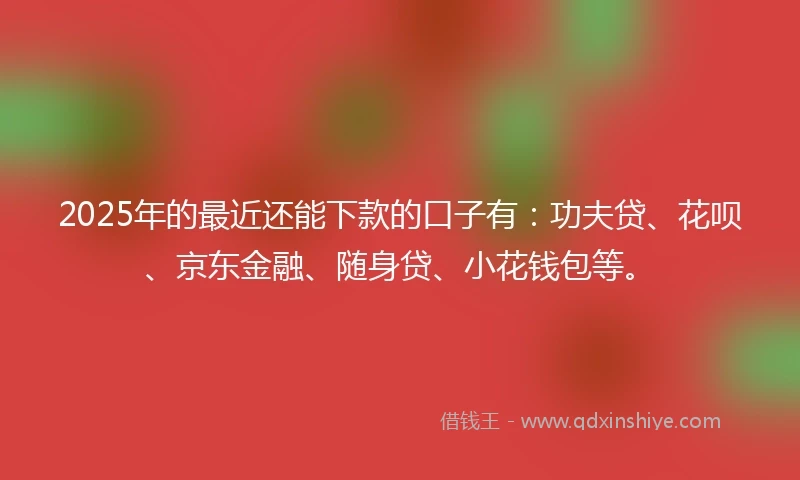 2025年的最近还能下款的口子有：功夫贷、花呗、京东金融、随身贷、小花钱包等。