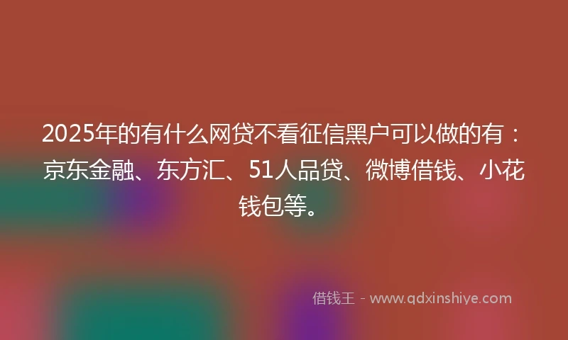 2025年的有什么网贷不看征信黑户可以做的有：京东金融、东方汇、51人品贷、微博借钱、小花钱包等。