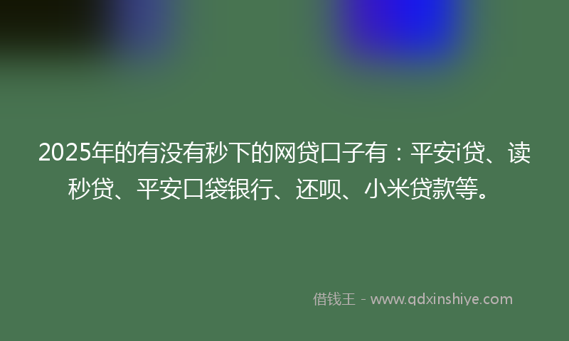2025年的有没有秒下的网贷口子有：平安i贷、读秒贷、平安口袋银行、还呗、小米贷款等。