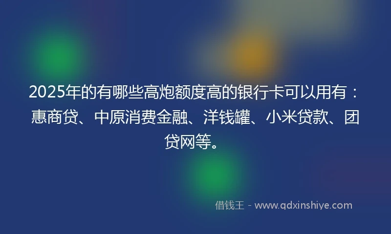 2025年的有哪些高炮额度高的银行卡可以用有：惠商贷、中原消费金融、洋钱罐、小米贷款、团贷网等。