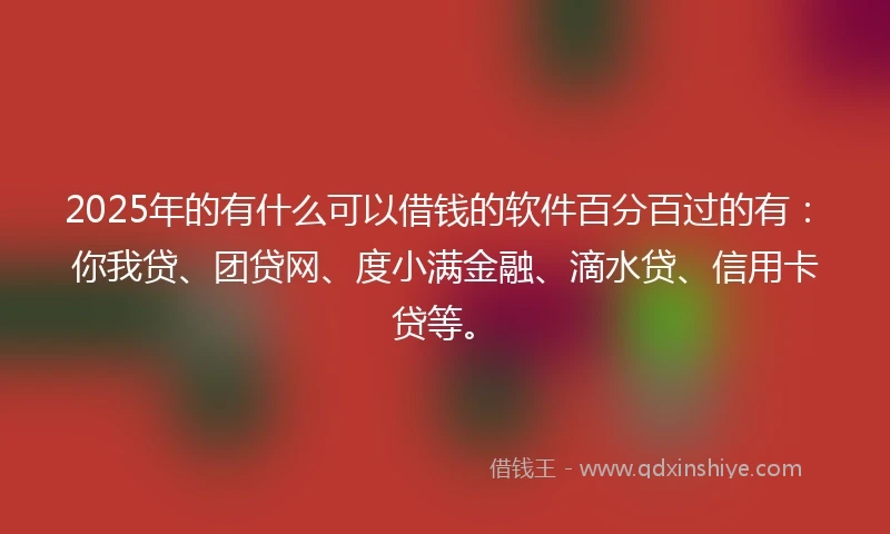 2025年的有什么可以借钱的软件百分百过的有：你我贷、团贷网、度小满金融、滴水贷、信用卡贷等。
