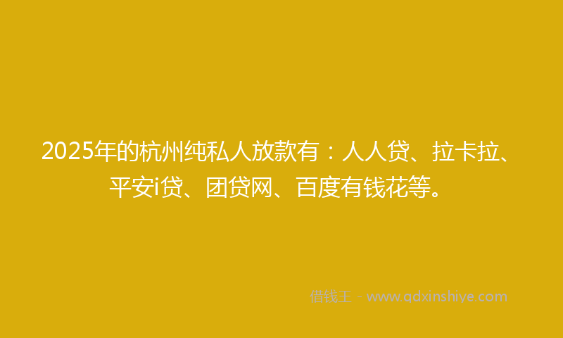 2025年的杭州纯私人放款有：人人贷、拉卡拉、平安i贷、团贷网、百度有钱花等。