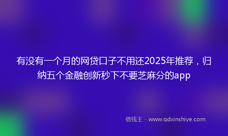 有没有一个月的网贷口子不用还2025年推荐，归纳五个金融创新秒下不要芝麻分的app