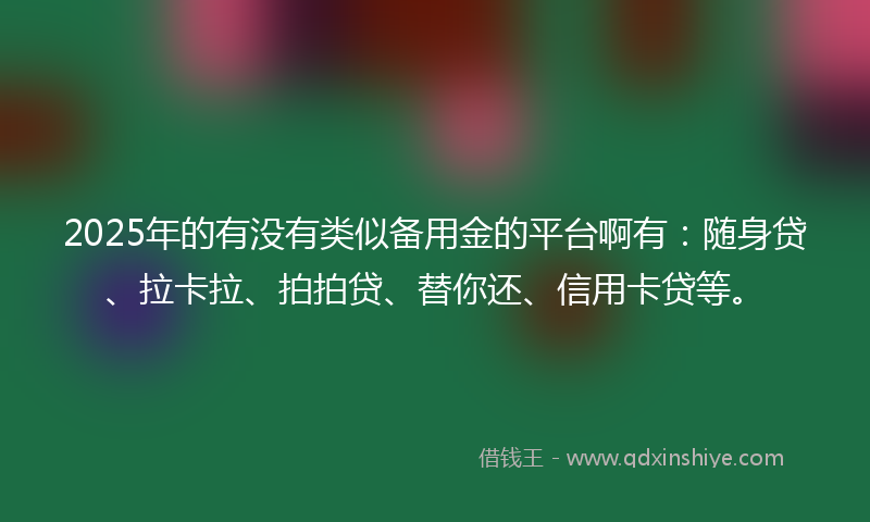 2025年的有没有类似备用金的平台啊有：随身贷、拉卡拉、拍拍贷、替你还、信用卡贷等。