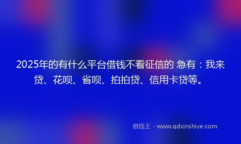 2025年的有什么平台借钱不看征信的 急有：我来贷、花呗、省呗、拍拍贷、信用卡贷等。