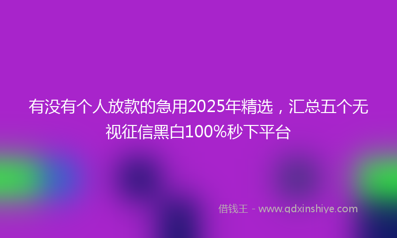 有没有个人放款的急用2025年精选，汇总五个无视征信黑白100%秒下平台