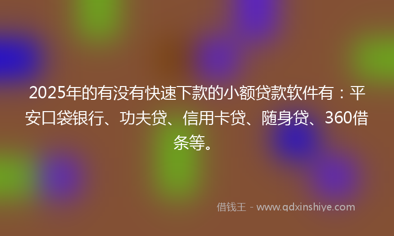 2025年的有没有快速下款的小额贷款软件有：平安口袋银行、功夫贷、信用卡贷、随身贷、360借条等。