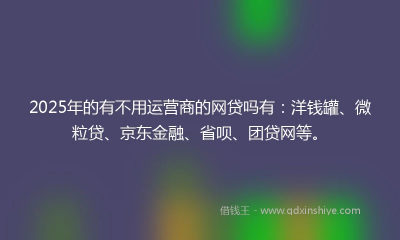 2025年的有不用运营商的网贷吗有：洋钱罐、微粒贷、京东金融、省呗、团贷网等。