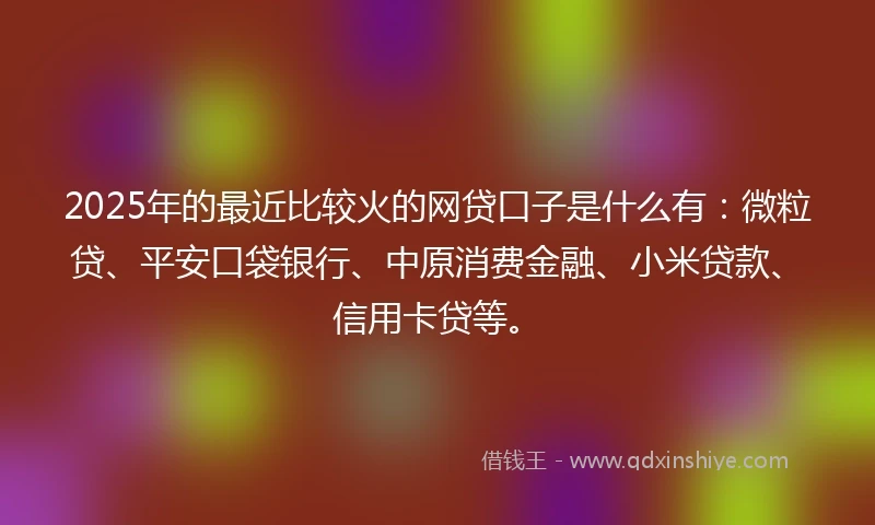 2025年的最近比较火的网贷口子是什么有：微粒贷、平安口袋银行、中原消费金融、小米贷款、信用卡贷等。