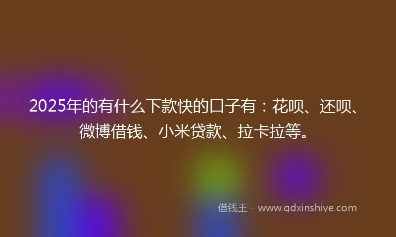 2025年的有什么下款快的口子有：花呗、还呗、微博借钱、小米贷款、拉卡拉等。