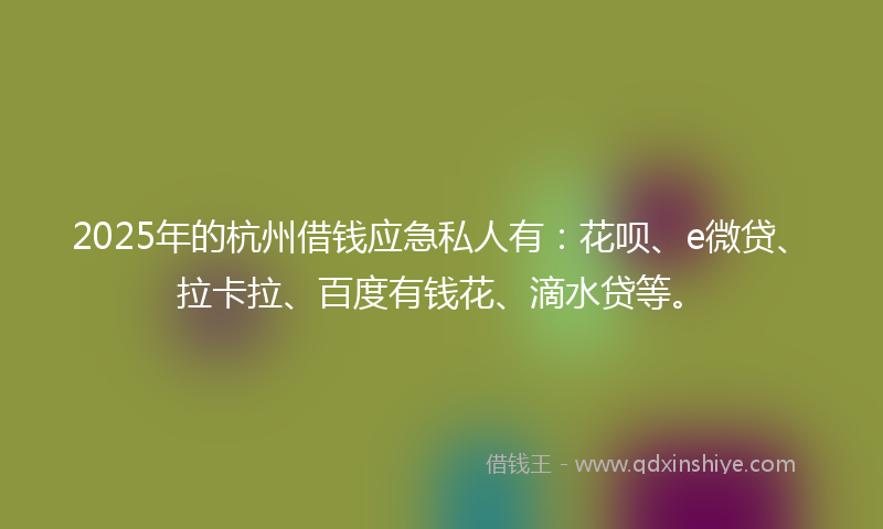 2025年的杭州借钱应急私人有：花呗、e微贷、拉卡拉、百度有钱花、滴水贷等。