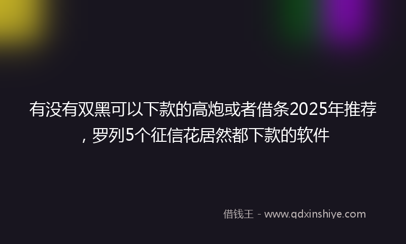 有没有双黑可以下款的高炮或者借条2025年推荐，罗列5个征信花居然都下款的软件