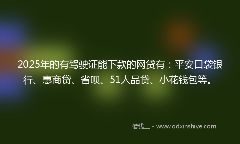 2025年的有驾驶证能下款的网贷有：平安口袋银行、惠商贷、省呗、51人品贷、小花钱包等。