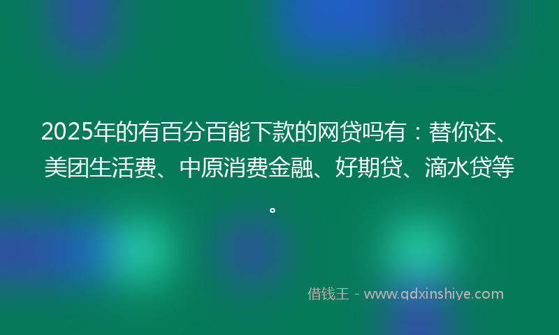 2025年的有百分百能下款的网贷吗有：替你还、美团生活费、中原消费金融、好期贷、滴水贷等。