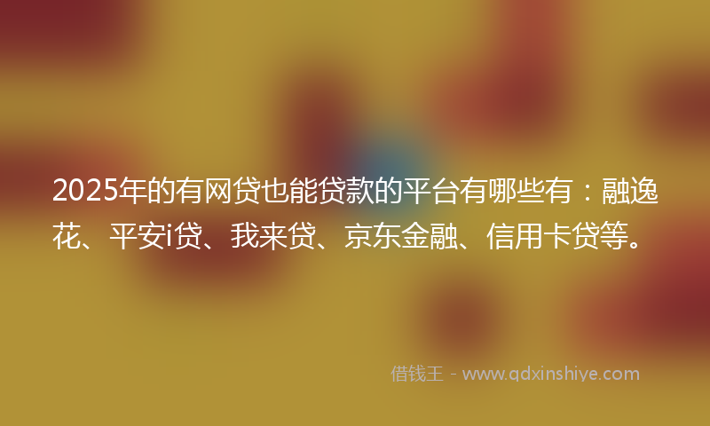 2025年的有网贷也能贷款的平台有哪些有：融逸花、平安i贷、我来贷、京东金融、信用卡贷等。