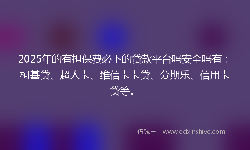 2025年的有担保费必下的贷款平台吗安全吗有：柯基贷、超人卡、维信卡卡贷、分期乐、信用卡贷等。