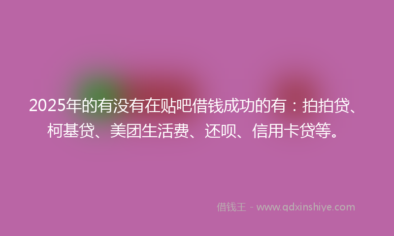 2025年的有没有在贴吧借钱成功的有：拍拍贷、柯基贷、美团生活费、还呗、信用卡贷等。
