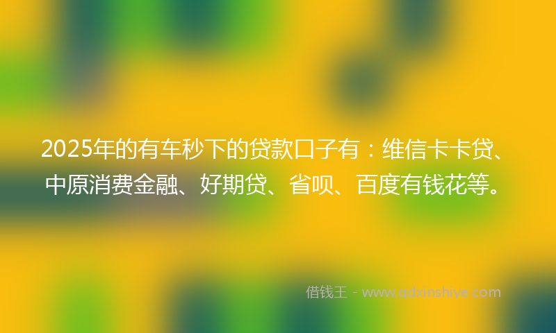 2025年的有车秒下的贷款口子有：维信卡卡贷、中原消费金融、好期贷、省呗、百度有钱花等。
