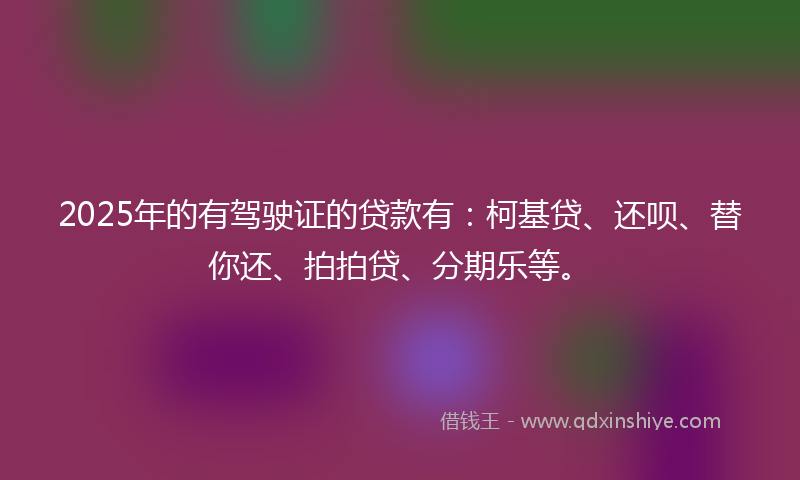2025年的有驾驶证的贷款有：柯基贷、还呗、替你还、拍拍贷、分期乐等。