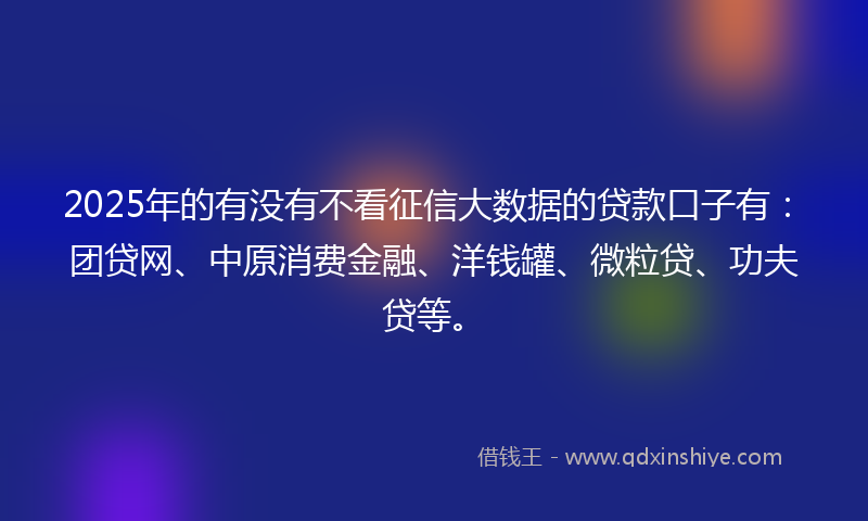 2025年的有没有不看征信大数据的贷款口子有：团贷网、中原消费金融、洋钱罐、微粒贷、功夫贷等。