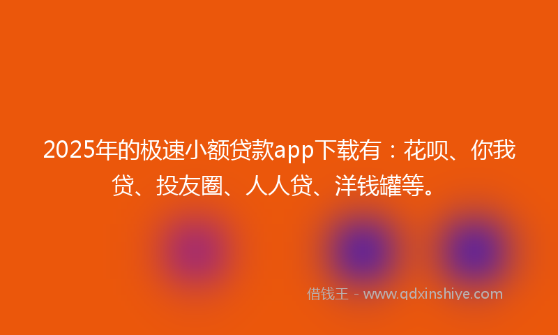 2025年的极速小额贷款app下载有：花呗、你我贷、投友圈、人人贷、洋钱罐等。