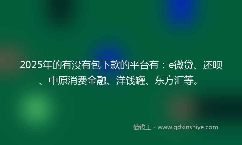 2025年的有没有包下款的平台有：e微贷、还呗、中原消费金融、洋钱罐、东方汇等。