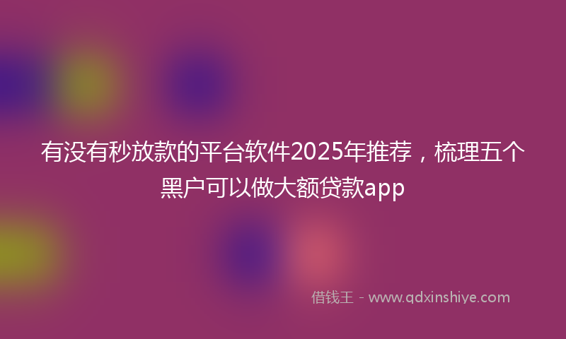 有没有秒放款的平台软件2025年推荐，梳理五个黑户可以做大额贷款app