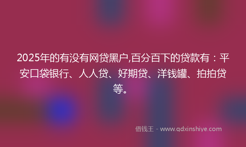 2025年的有没有网贷黑户,百分百下的贷款有：平安口袋银行、人人贷、好期贷、洋钱罐、拍拍贷等。