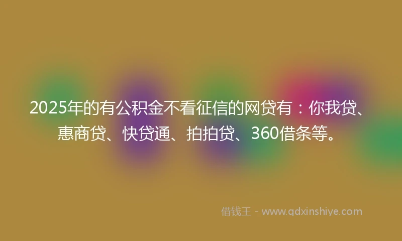 2025年的有公积金不看征信的网贷有：你我贷、惠商贷、快贷通、拍拍贷、360借条等。