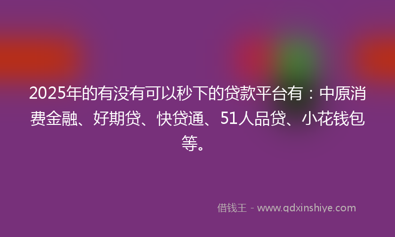 2025年的有没有可以秒下的贷款平台有：中原消费金融、好期贷、快贷通、51人品贷、小花钱包等。