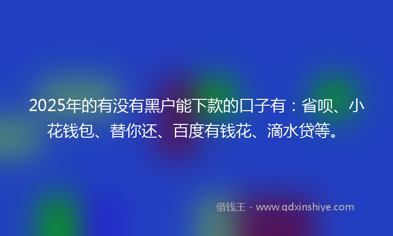 2025年的有没有黑户能下款的口子有：省呗、小花钱包、替你还、百度有钱花、滴水贷等。
