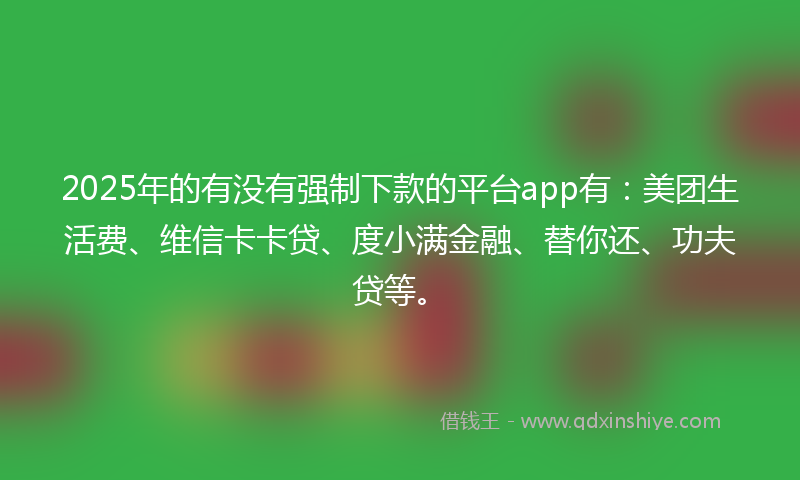 2025年的有没有强制下款的平台app有:美团生活费、维信卡卡贷、度小满金融、替你还、功夫贷等。