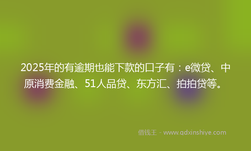 2025年的有逾期也能下款的口子有：e微贷、中原消费金融、51人品贷、东方汇、拍拍贷等。