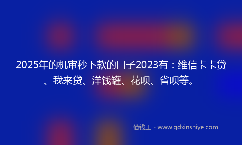 2025年的机审秒下款的口子2023有：维信卡卡贷、我来贷、洋钱罐、花呗、省呗等。