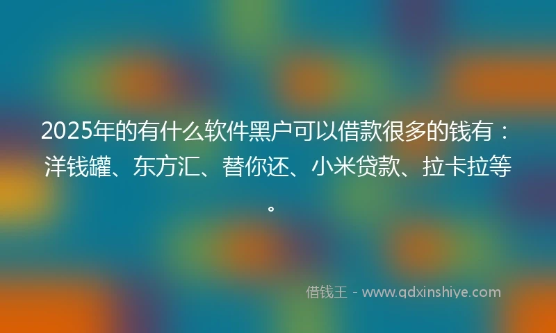 2025年的有什么软件黑户可以借款很多的钱有：洋钱罐、东方汇、替你还、小米贷款、拉卡拉等。