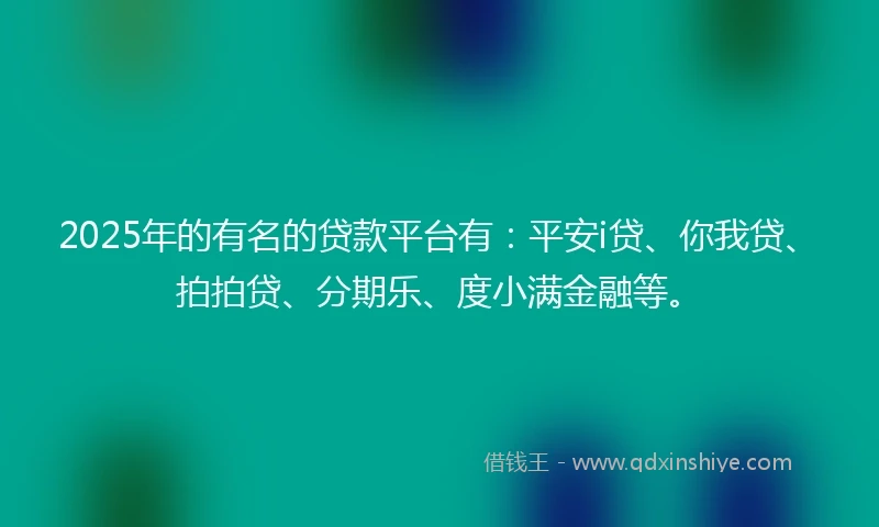 2025年的有名的贷款平台有：平安i贷、你我贷、拍拍贷、分期乐、度小满金融等。